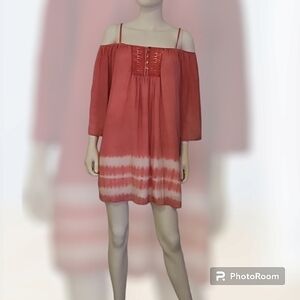 POEMA Salmon Pink Spaghetti Strap Cold Shoulder Bardot Mini Dress Small